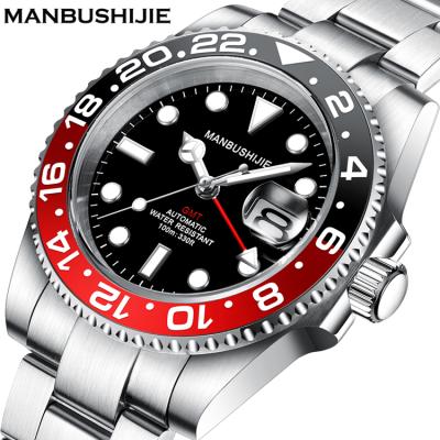 China Sapphire Luxury Mechanical Steel Strap Genius Watch MANBUSHIJIE Men's GMT Day/Date Waterproof Automatic Custom 10ATM Watch for sale