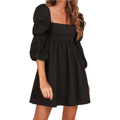 China Anti-Wrinkle Women's Square Neck / Off Shoulder Dress Puff Long Sheath Casual Elastic Shorts A Line Mini Dress for sale