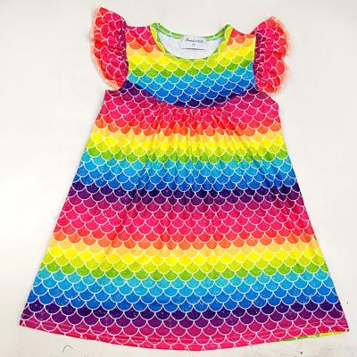 China Floating Sleeve Summer Rainbow Fish Scales Print Boutique Dress Kids Dresses High Quality Designs for sale