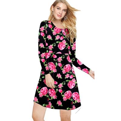 China 2019 Summer Dress Women Long Floral Print Long Sleeve O Neck Breathable Casual Maxi Vestidos Beach Dresses for sale