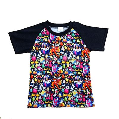 China Fancy Summer Baby Boy Short Sleeve T-shirts Mask Egg Short Silk Print Easter Milk Sleeve Easter Day Raglan Shirts for sale