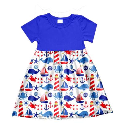 China Floating sleeve boutique girl clothing 4th of july cotton dress wholesale girl dress for sale