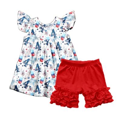 China Little girls' Independence Day ruffle boutique shorts children's clothing short sleeve girls teams wholesale baby clothing for sale