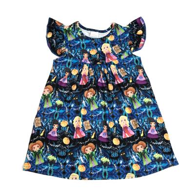 China New Viable Hallowmas Girls Kids Milk Clothes Silk Baby Pumpkin Print Ruffles Dress Boutique for sale