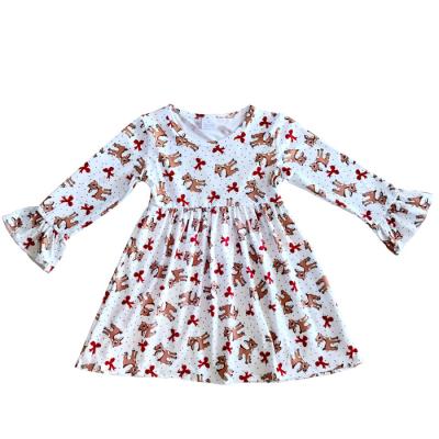 China Girls Christmas Party Dress Long Sleeve Deer Christmas Dress Toddler Baby Cotton Long Sleeve Dress for sale