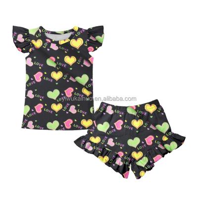 China Floating sleeve summer boutique girls' suit children's fltter shorts set girls' casual ruffles pant suits for sale