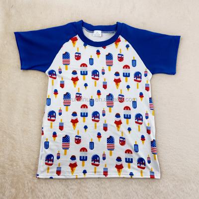 China New Short Sleeve Kids Independence Day Patterns Boys Stylish Shirts Printed Raglan Tops for sale