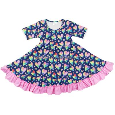 China Sustainable Spring Valentine's Day Kids Girl Clothes Wholesale Boutique Kids Leopard Ruffle Dress for sale