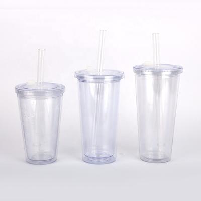 China Viable Hot Sales Plastic Tumbler Cups Double Wall With Lid And Straw Clear Mug Insulated Reusable Tumbler AS Tumbler for sale