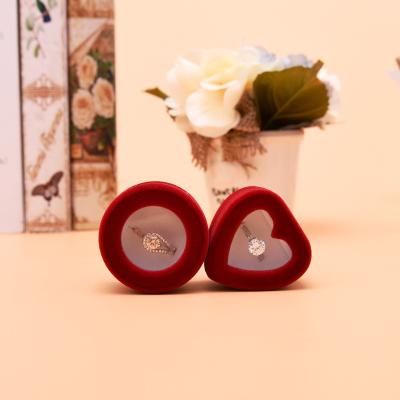 China Soft Transparent Heart-Shaped Round Ring Box Red Open Window Jewelry Packaging Stud Ring Earrings Jewelry Box Green Velvet Jewelry Box for sale