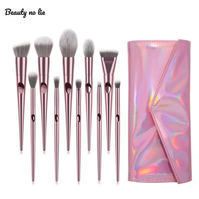 China Angular Blush Sample 10pcs High Quality Personalized Laser With Outer Pink Logo Custom Makeup Brush Set Professional Packing Wholesale for sale