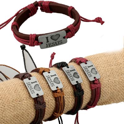 China Environmental Friendly Alloy Metal Leather Bracelet I Love Jesus Bracelet for sale