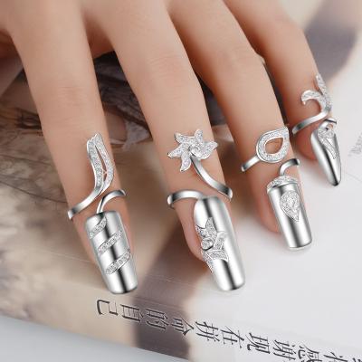 China Fashion Personalized Adjustable Crystal Finger Nail Ring Women Environmentally Friendly for sale