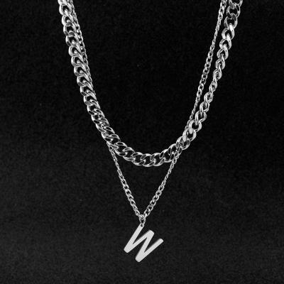 China 2021 New Hiphop Link Chain Necklace W Letter Double Layer Chunky Cuban Necklace for sale