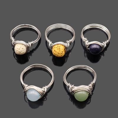 China Environmental Friendly Copper Wire Adjustable Ring's Stone Wire Wrapped Rings for sale