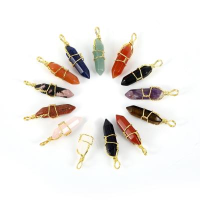 China Environmental Friendly Natural Stone Pendant Necklace Gold Wire Wrapping Pendants Necklace for sale