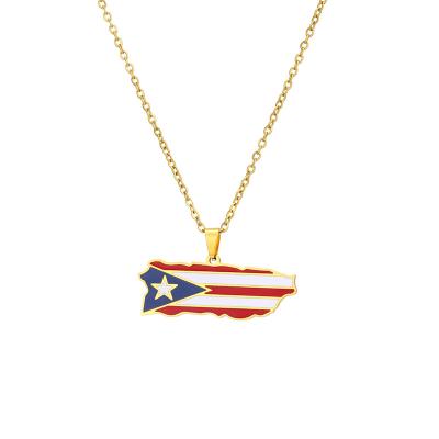 China Environmental Friendly 18k Gold Plated Stainless Steel Flag Necklace Enamel Puerto Map Pendant Necklace for sale