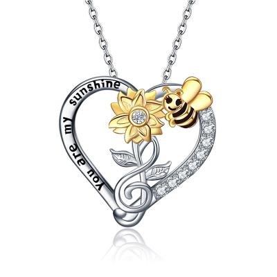 China Sunflower Sublimation Necklace Environmental Friendly Sunflower Heart Necklace With Zircon for sale