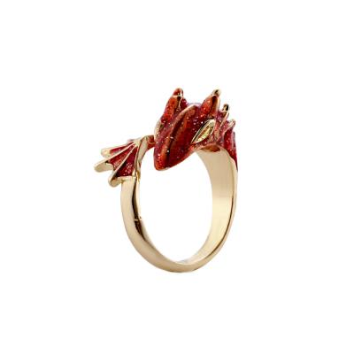 China Environmental Friendly Gold Plated Red Dragon Ring Open Enamel Green Dragon Ring For Women for sale