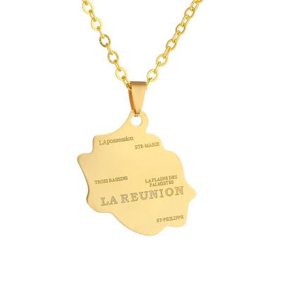 China 2021 New Environmental Friendly Jewelry 18k Gold Plated Stainless Steel Necklace France La Reunion Map Necklace for sale