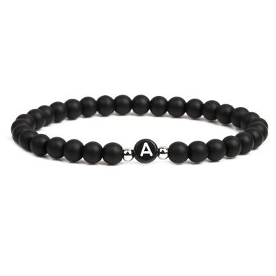 China TRENDY 6mm Black Matte Agate Beaded Initial Bracelet Beads Letter Custom Bracelet for sale