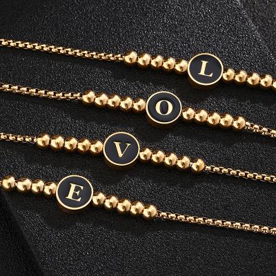 China FASHIONABLE Gold Initial Letter Charm Bracelete Stainless Steel Letters Spaced Bracelet for sale