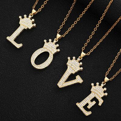 China Environmental Friendly 18k Gold Plated Big Necklace Crown Initial Necklace For Women for sale