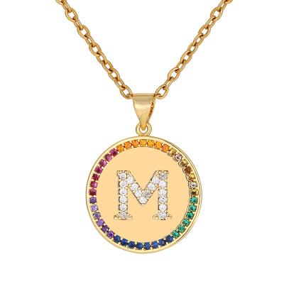 China Environmental Friendly Colorful Diamond Letter Necklace Copper Zircon 26 Letters Charm Necklace For Women for sale