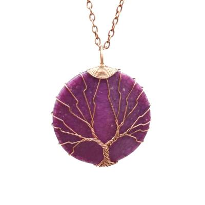 China Environmentally Friendly Tree Of Life Round Gemstone Pendant Ice Cracked Resin Pendant Necklace for sale