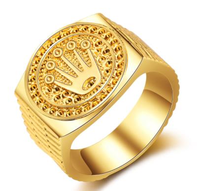 China Environmental Friendly Hiphop 18K Gold Iced Out Ring Gold Wedding Crown Ring Stainless Steel for sale