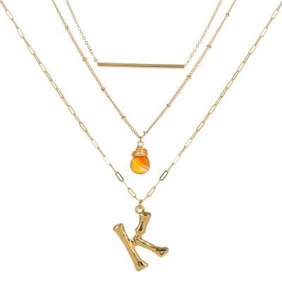 China Novelty Environmental Friendly Triple Layer Necklace Gold Stone Letter K Necklace for sale