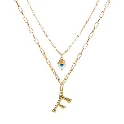 China Fancy Women Double Layer Necklace Evil Eye Letter F Environmental Friendly Necklace for sale