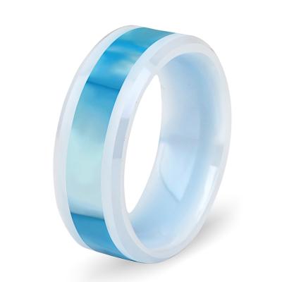 China TRENDY Blue Shell Inlay Ceramic Ring Personalized Couples Rings for sale