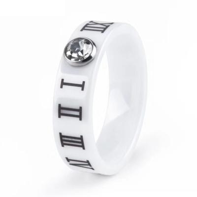 China Fancy TRENDY 2020 Roman Numerals Ring Ceramic Diamond Ring For Women for sale