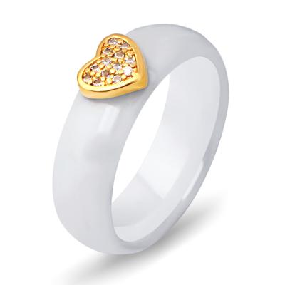 China TRENDY 18k Gold Plated Heart Ring Black White Zirconia Ceramic Rings For Couples for sale