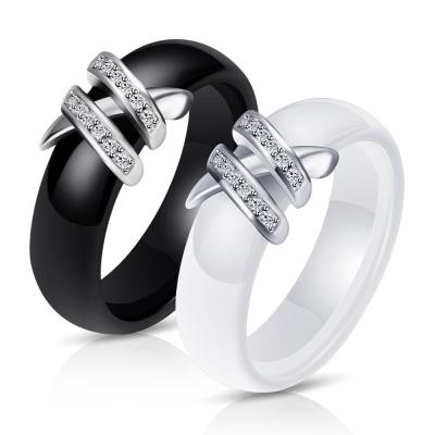 China FASHIONABLE White Black White Cubic Zirconia Wedding Ceramic Ring Engagement Ring For Women for sale