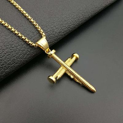 China Environmental Friendly Stainless Steel Jesus Nail Jewelry Men Cross Pendant Necklace for sale