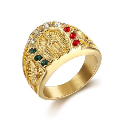 China Trendy Hip Hop Jewelry Gold Plated Stainless Steel Christian Jesus Ring for sale