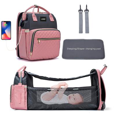 China With Stylish Colorful USB Shoulder Mummy Oxford Organizer Bed Crib Baby Diaper Backpack Diaper Bag With Changing Station for sale