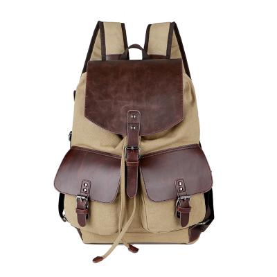 China Waterproof Unisex Vintage Canvas Leisure Fashion Style Bag Men Women Laptop College School Bookbag Leather Backpack for sale