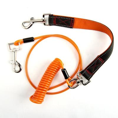 China Plastic Coated Cable Retractable Pet Link Padded Coil Spring Steel Dog Training Leash For Safety for sale