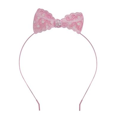 China Fashion Head Decoration Pink Zinc Metal Bow Design Quality Kids Miss Pearl Headband for sale