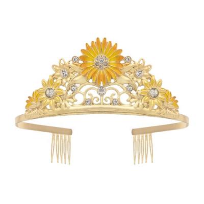 China / Quality Assurance Kids Gold Plated Hair Gemstones Crown Sun Flower Tiara for sale