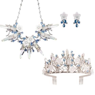 China Other Costume Iridescent Tiara Necklace Earrings Frozen Flowers Ice Cube Box Jewelry Set for sale