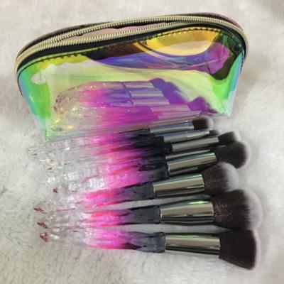 China Hot Selling 10pcs Amazon Flat Brush Crystal Makeup Brushes Transparent Diamond Crystal Handle Makeup Brush Set for sale