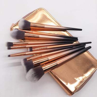 China Angular Blush Gold Makeup Brush Set 10 Pcs New Arrival Unicorn Brush With Gold PU Bag Custom Logo for sale