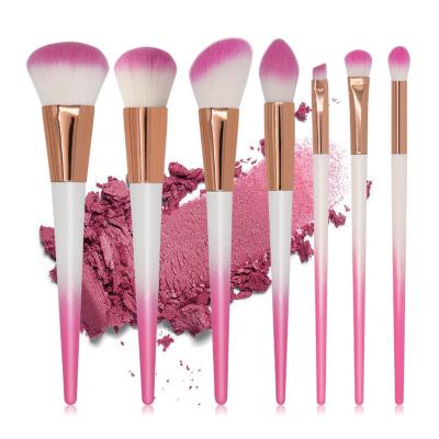 China Angular Blush 7pcs Pink Handle Cruelty Free Make Up Brushes Vegan Brush Kit Kabuki Makeup Set Brush for sale