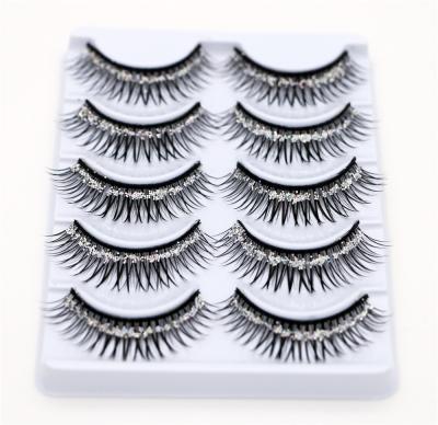 China 5 Pair Thick False Eyelash Cross-Thin Silver Powder Winged False Eyelashes False Eyelashes Glitter Glitter for sale