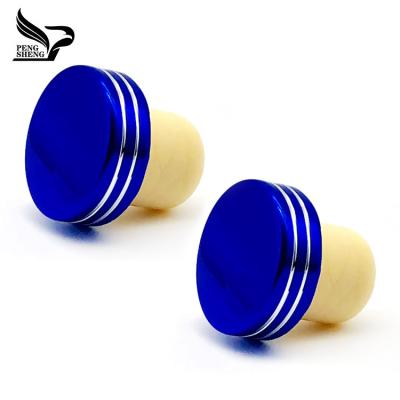 China Non Spill Customized Blue Color Aluminum Top Cap Glass Bottle Plug Synthetic Bottle Stopper for sale