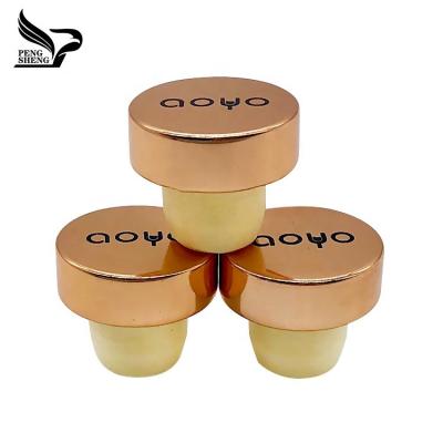 China Non Spill Wholesale Custom Logo Rose Gold Corks Aluminum Top Synthetic Wine Bottle Stopper Cap for sale